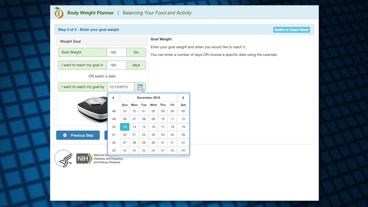 Body Weight Planner video walkthrough (NIDDK)